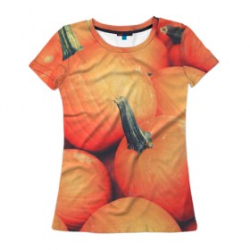 Женская футболка 3D с принтом Тыквы , 100% полиэфир ( синтетическое хлопкоподобное полотно) | прямой крой, круглый вырез горловины, длина до линии бедер | halloween | pumpkin | кот | тыква | хэллоуин