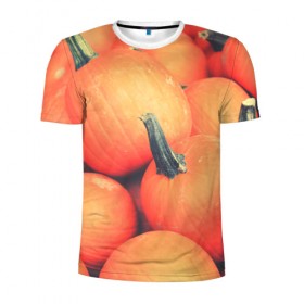 Мужская футболка 3D спортивная с принтом Тыквы , 100% полиэстер с улучшенными характеристиками | приталенный силуэт, круглая горловина, широкие плечи, сужается к линии бедра | Тематика изображения на принте: halloween | pumpkin | кот | тыква | хэллоуин