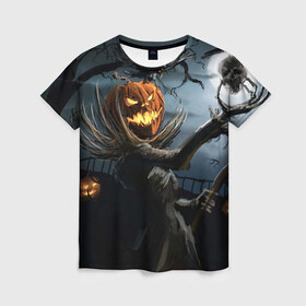 Женская футболка 3D с принтом Jack , 100% полиэфир ( синтетическое хлопкоподобное полотно) | прямой крой, круглый вырез горловины, длина до линии бедер | Тематика изображения на принте: halloween | pumpkin | witch | ведьма | демон | кот | тыква | хэллоуин | череп