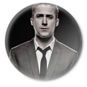 Значок с принтом Ryan Gosling ,  металл | круглая форма, металлическая застежка в виде булавки | Тематика изображения на принте: 