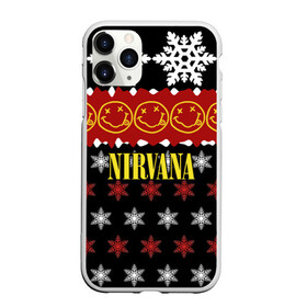 Чехол для iPhone 11 Pro Max матовый с принтом Nirvana праздничный , Силикон |  | cobain | kurt | nirvana | альтернативный | боритон | гранж | группа | дональд | знак | кобейн | красный | крист новоселич | курт | музыка | музыкант | надпись | нирвана | новогодний | новый год | певец | праздник