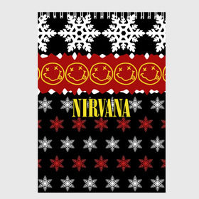 Скетчбук с принтом Nirvana праздничный , 100% бумага
 | 48 листов, плотность листов — 100 г/м2, плотность картонной обложки — 250 г/м2. Листы скреплены сверху удобной пружинной спиралью | Тематика изображения на принте: cobain | kurt | nirvana | альтернативный | боритон | гранж | группа | дональд | знак | кобейн | красный | крист новоселич | курт | музыка | музыкант | надпись | нирвана | новогодний | новый год | певец | праздник