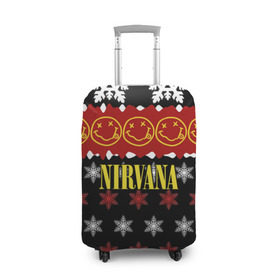 Чехол для чемодана 3D с принтом Nirvana праздничный , 86% полиэфир, 14% спандекс | двустороннее нанесение принта, прорези для ручек и колес | cobain | kurt | nirvana | альтернативный | боритон | гранж | группа | дональд | знак | кобейн | красный | крист новоселич | курт | музыка | музыкант | надпись | нирвана | новогодний | новый год | певец | праздник
