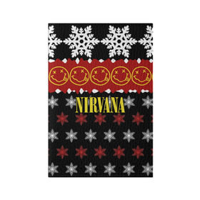 Обложка для паспорта матовая кожа с принтом Nirvana праздничный , натуральная матовая кожа | размер 19,3 х 13,7 см; прозрачные пластиковые крепления | cobain | kurt | nirvana | альтернативный | боритон | гранж | группа | дональд | знак | кобейн | красный | крист новоселич | курт | музыка | музыкант | надпись | нирвана | новогодний | новый год | певец | праздник