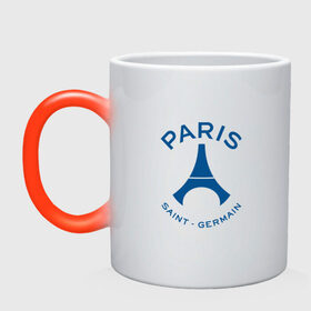 Кружка хамелеон с принтом PSG Logo , керамика | меняет цвет при нагревании, емкость 330 мл | fc | fly emirates | paris | psg | лого | париж | псж | спорт | спортивные | фк | футбольный клуб