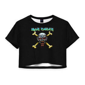Женская футболка 3D укороченная с принтом Iron Maiden череп и кости , 100% полиэстер | круглая горловина, длина футболки до линии талии, рукава с отворотами | Тематика изображения на принте: iron maiden | адриан смит | айрон мейден | гроза | группа | дэйв мюррей | железная дева | ирон майден | метал | мрачный | музыка | песни | рок | стив харрис | тяжелый | флаг | хеви | хевиметал