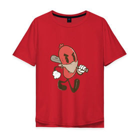 Мужская футболка хлопок Oversize с принтом Хот-дог , 100% хлопок | свободный крой, круглый ворот, “спинка” длиннее передней части | bat | hot dog | бандана | бита | сосиска | хот дог