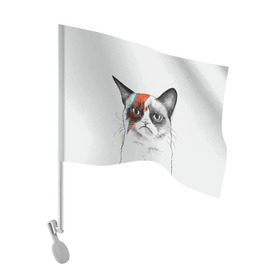 Флаг для автомобиля с принтом Grumpy cat (David Bowie) , 100% полиэстер | Размер: 30*21 см | бодиарт | грумпи | дэвид боуи | злой кот | интернет | котей | котик | кошка | мем | мемас | мемчик. | молния на лице | рисунок на лице | сердитый