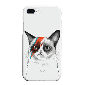 Чехол для iPhone 7Plus/8 Plus матовый с принтом Grumpy cat (David Bowie) , Силикон | Область печати: задняя сторона чехла, без боковых панелей | бодиарт | грумпи | дэвид боуи | злой кот | интернет | котей | котик | кошка | мем | мемас | мемчик. | молния на лице | рисунок на лице | сердитый