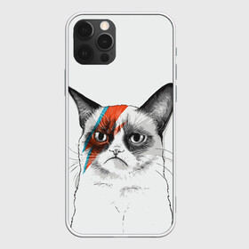Чехол для iPhone 12 Pro с принтом Grumpy cat (David Bowie) , силикон | область печати: задняя сторона чехла, без боковых панелей | бодиарт | грумпи | дэвид боуи | злой кот | интернет | котей | котик | кошка | мем | мемас | мемчик. | молния на лице | рисунок на лице | сердитый