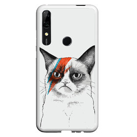 Чехол для Honor P Smart Z с принтом Grumpy cat (David Bowie) , Силикон | Область печати: задняя сторона чехла, без боковых панелей | бодиарт | грумпи | дэвид боуи | злой кот | интернет | котей | котик | кошка | мем | мемас | мемчик. | молния на лице | рисунок на лице | сердитый