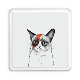 Магнит 55*55 с принтом Grumpy cat (David Bowie) , Пластик | Размер: 65*65 мм; Размер печати: 55*55 мм | Тематика изображения на принте: бодиарт | грумпи | дэвид боуи | злой кот | интернет | котей | котик | кошка | мем | мемас | мемчик. | молния на лице | рисунок на лице | сердитый