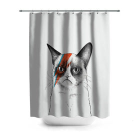 Штора 3D для ванной с принтом Grumpy cat (David Bowie) , 100% полиэстер | плотность материала — 100 г/м2. Стандартный размер — 146 см х 180 см. По верхнему краю — пластиковые люверсы для креплений. В комплекте 10 пластиковых колец | бодиарт | грумпи | дэвид боуи | злой кот | интернет | котей | котик | кошка | мем | мемас | мемчик. | молния на лице | рисунок на лице | сердитый