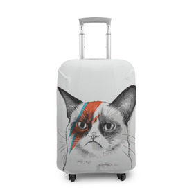 Чехол для чемодана 3D с принтом Grumpy cat (David Bowie) , 86% полиэфир, 14% спандекс | двустороннее нанесение принта, прорези для ручек и колес | бодиарт | грумпи | дэвид боуи | злой кот | интернет | котей | котик | кошка | мем | мемас | мемчик. | молния на лице | рисунок на лице | сердитый