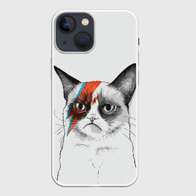 Чехол для iPhone 13 mini с принтом Grumpy cat (David Bowie) ,  |  | бодиарт | грумпи | дэвид боуи | злой кот | интернет | котей | котик | кошка | мем | мемас | мемчик. | молния на лице | рисунок на лице | сердитый
