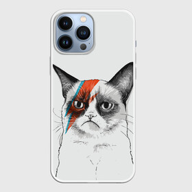 Чехол для iPhone 13 Pro Max с принтом Grumpy cat (David Bowie) ,  |  | бодиарт | грумпи | дэвид боуи | злой кот | интернет | котей | котик | кошка | мем | мемас | мемчик. | молния на лице | рисунок на лице | сердитый