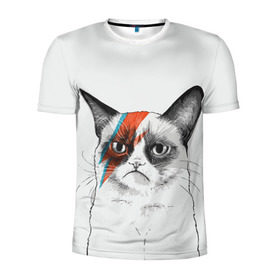 Мужская футболка 3D спортивная с принтом Grumpy cat (David Bowie) , 100% полиэстер с улучшенными характеристиками | приталенный силуэт, круглая горловина, широкие плечи, сужается к линии бедра | Тематика изображения на принте: бодиарт | грумпи | дэвид боуи | злой кот | интернет | котей | котик | кошка | мем | мемас | мемчик. | молния на лице | рисунок на лице | сердитый