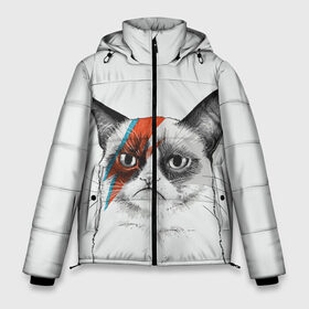 Мужская зимняя куртка 3D с принтом Grumpy cat (David Bowie) , верх — 100% полиэстер; подкладка — 100% полиэстер; утеплитель — 100% полиэстер | длина ниже бедра, свободный силуэт Оверсайз. Есть воротник-стойка, отстегивающийся капюшон и ветрозащитная планка. 

Боковые карманы с листочкой на кнопках и внутренний карман на молнии. | бодиарт | грумпи | дэвид боуи | злой кот | интернет | котей | котик | кошка | мем | мемас | мемчик. | молния на лице | рисунок на лице | сердитый