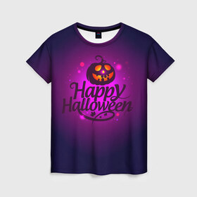 Женская футболка 3D с принтом Happy Halloween , 100% полиэфир ( синтетическое хлопкоподобное полотно) | прямой крой, круглый вырез горловины, длина до линии бедер | halloween | тыква | хэллоуин