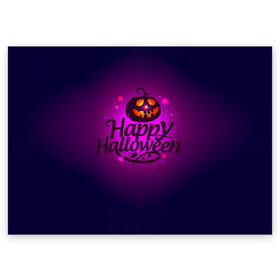 Поздравительная открытка с принтом Happy Halloween , 100% бумага | плотность бумаги 280 г/м2, матовая, на обратной стороне линовка и место для марки
 | halloween | тыква | хэллоуин