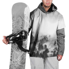 Накидка на куртку 3D с принтом Лес и туман , 100% полиэстер |  | black and white | лес | лес и туман | туман | чернобелый  фон | чернобелый лес