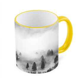 Кружка 3D с принтом Лес и туман , керамика | ёмкость 330 мл | black and white | лес | лес и туман | туман | чернобелый  фон | чернобелый лес