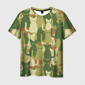 Мужская футболка 3D с принтом Камуфляж , 100% полиэфир | прямой крой, круглый вырез горловины, длина до линии бедер | camouflage | cat | камуфляж | кот