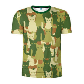 Мужская футболка 3D спортивная с принтом Камуфляж , 100% полиэстер с улучшенными характеристиками | приталенный силуэт, круглая горловина, широкие плечи, сужается к линии бедра | Тематика изображения на принте: camouflage | cat | камуфляж | кот