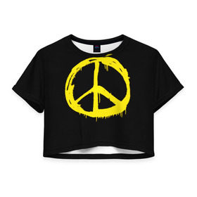 Женская футболка 3D укороченная с принтом Peace , 100% полиэстер | круглая горловина, длина футболки до линии талии, рукава с отворотами | peace | vppdgryphon | арт | краска | мирный | миролюбивый | пацифик | прикольные | хиппи | цветные