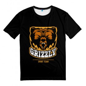 Мужская футболка 3D с принтом GTIZZLY(sport team) , 100% полиэфир | прямой крой, круглый вырез горловины, длина до линии бедер | Тематика изображения на принте: bear | grizzly | гризли | медведь | ярость