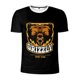 Мужская футболка 3D спортивная с принтом GTIZZLY(sport team) , 100% полиэстер с улучшенными характеристиками | приталенный силуэт, круглая горловина, широкие плечи, сужается к линии бедра | Тематика изображения на принте: bear | grizzly | гризли | медведь | ярость