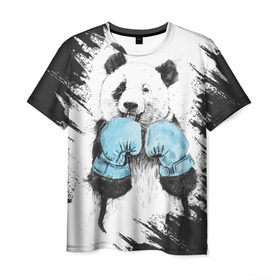 Мужская футболка 3D с принтом Панда боксер , 100% полиэфир | прямой крой, круглый вырез горловины, длина до линии бедер | Тематика изображения на принте: бокс | боксер | панда | панда боксер | спорт