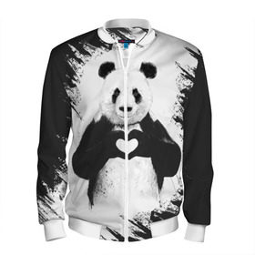 Мужской бомбер 3D с принтом Panda love , 100% полиэстер | застегивается на молнию, по бокам два кармана без застежек, по низу бомбера и на воротнике - эластичная резинка | Тематика изображения на принте: 14 февраля | love | panda | panda love | день святого валентина | любовь | панда
