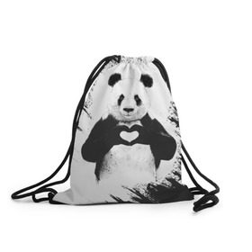 Рюкзак-мешок 3D с принтом Panda love , 100% полиэстер | плотность ткани — 200 г/м2, размер — 35 х 45 см; лямки — толстые шнурки, застежка на шнуровке, без карманов и подкладки | 14 февраля | love | panda | panda love | день святого валентина | любовь | панда