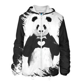 Мужская куртка 3D с принтом Panda love , ткань верха — 100% полиэстер, подклад — флис | прямой крой, подол и капюшон оформлены резинкой с фиксаторами, два кармана без застежек по бокам, один большой потайной карман на груди. Карман на груди застегивается на липучку | 14 февраля | love | panda | panda love | день святого валентина | любовь | панда