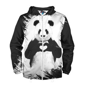 Мужская ветровка 3D с принтом Panda love , 100% полиэстер | подол и капюшон оформлены резинкой с фиксаторами, два кармана без застежек по бокам, один потайной карман на груди | Тематика изображения на принте: 14 февраля | love | panda | panda love | день святого валентина | любовь | панда