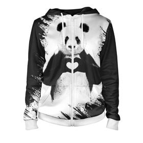 Женская толстовка 3D на молнии с принтом Panda love , 100% полиэстер | длина до линии бедра, манжеты и пояс оформлены мягкой тканевой резинкой, двухслойный капюшон со шнурком для регулировки, спереди молния, по бокам два кармана | 14 февраля | love | panda | panda love | день святого валентина | любовь | панда