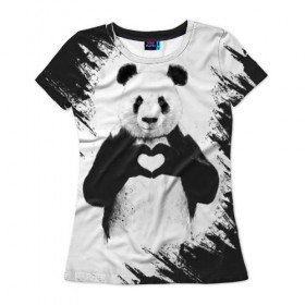 Женская футболка 3D с принтом Panda love , 100% полиэфир ( синтетическое хлопкоподобное полотно) | прямой крой, круглый вырез горловины, длина до линии бедер | 14 февраля | love | panda | panda love | день святого валентина | любовь | панда