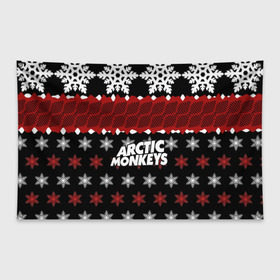 Флаг-баннер с принтом Праздничный Arctic Monkeys , 100% полиэстер | размер 67 х 109 см, плотность ткани — 95 г/м2; по краям флага есть четыре люверса для крепления | алекс тёрнер | арктик | арктические мартышки | гаражный | группа | джейми кук | знак | инди рок | красный | м | манкис | музыка | надпись | ник о мэлли | новогодний | новый год | обезьяна