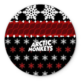 Коврик круглый с принтом Праздничный Arctic Monkeys , резина и полиэстер | круглая форма, изображение наносится на всю лицевую часть | алекс тёрнер | арктик | арктические мартышки | гаражный | группа | джейми кук | знак | инди рок | красный | м | манкис | музыка | надпись | ник о мэлли | новогодний | новый год | обезьяна