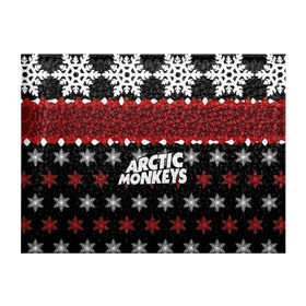 Обложка для студенческого билета с принтом Праздничный Arctic Monkeys , натуральная кожа | Размер: 11*8 см; Печать на всей внешней стороне | алекс тёрнер | арктик | арктические мартышки | гаражный | группа | джейми кук | знак | инди рок | красный | м | манкис | музыка | надпись | ник о мэлли | новогодний | новый год | обезьяна