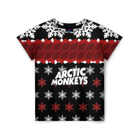 Детская футболка 3D с принтом Праздничный Arctic Monkeys , 100% гипоаллергенный полиэфир | прямой крой, круглый вырез горловины, длина до линии бедер, чуть спущенное плечо, ткань немного тянется | алекс тёрнер | арктик | арктические мартышки | гаражный | группа | джейми кук | знак | инди рок | красный | м | манкис | музыка | надпись | ник о мэлли | новогодний | новый год | обезьяна