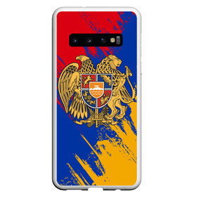 Чехол для Samsung Galaxy S10 с принтом Герб и флаг Армении , Силикон | Область печати: задняя сторона чехла, без боковых панелей | Тематика изображения на принте: армения | герб армении | герб и флаг армении | флаг армении