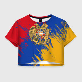 Женская футболка 3D укороченная с принтом Герб и флаг Армении , 100% полиэстер | круглая горловина, длина футболки до линии талии, рукава с отворотами | армения | герб армении | герб и флаг армении | флаг армении
