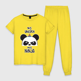 Женская пижама хлопок с принтом Unicorn ninja , 100% хлопок | брюки и футболка прямого кроя, без карманов, на брюках мягкая резинка на поясе и по низу штанин | panda dab | unicorn ninja