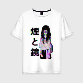 Женская футболка хлопок Oversize с принтом MIRRORS Sad Japanese Aesthetic , 100% хлопок | свободный крой, круглый ворот, спущенный рукав, длина до линии бедер
 | 