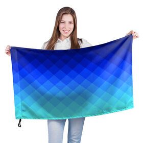 Флаг 3D с принтом Blue geometria , 100% полиэстер | плотность ткани — 95 г/м2, размер — 67 х 109 см. Принт наносится с одной стороны | blue | geometria | абстракция | бирюза | бирюзовый | геометрия | куб | синий