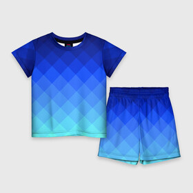 Детский костюм с шортами 3D с принтом Blue geometria ,  |  | blue | geometria | абстракция | бирюза | бирюзовый | геометрия | куб | синий