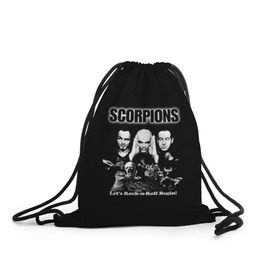 Рюкзак-мешок 3D с принтом Группа Scorpions , 100% полиэстер | плотность ткани — 200 г/м2, размер — 35 х 45 см; лямки — толстые шнурки, застежка на шнуровке, без карманов и подкладки | Тематика изображения на принте: scorpions | группа | скорпионс | хард | хардрок