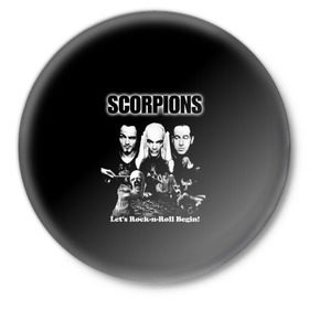 Значок с принтом Группа Scorpions ,  металл | круглая форма, металлическая застежка в виде булавки | Тематика изображения на принте: scorpions | группа | скорпионс | хард | хардрок